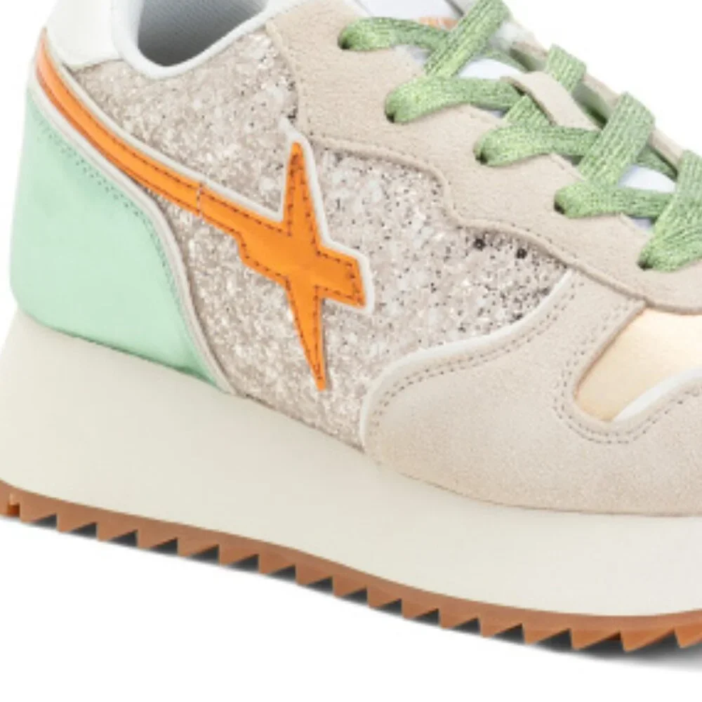 W6yZ Women's Jet-W Suede Sneaker Cream Multicolor Metallic & Glitter Size 38 NEW - Picture 2 of 6